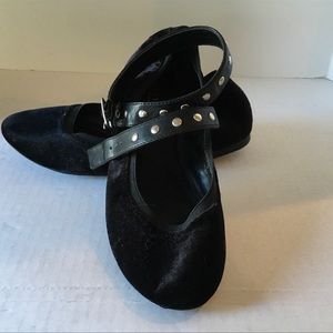 Charles By Charles David black velvet ballet flats with a studded ankle strap